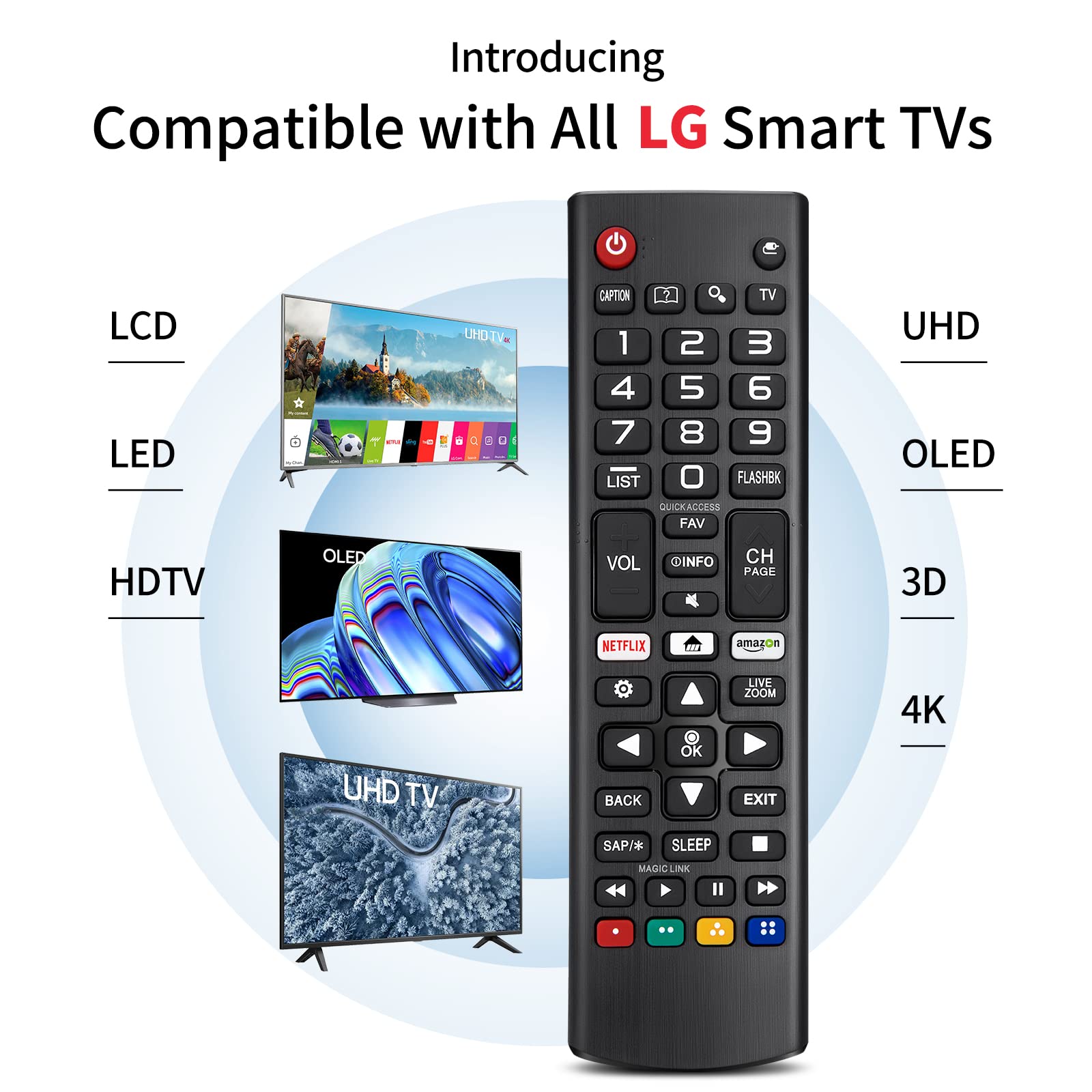 for LG-Smart-TV-Remote-Control Replacement,Universal for All Original LG TVs AKB75095308 AKB75095307 AKB74915324 with Battery