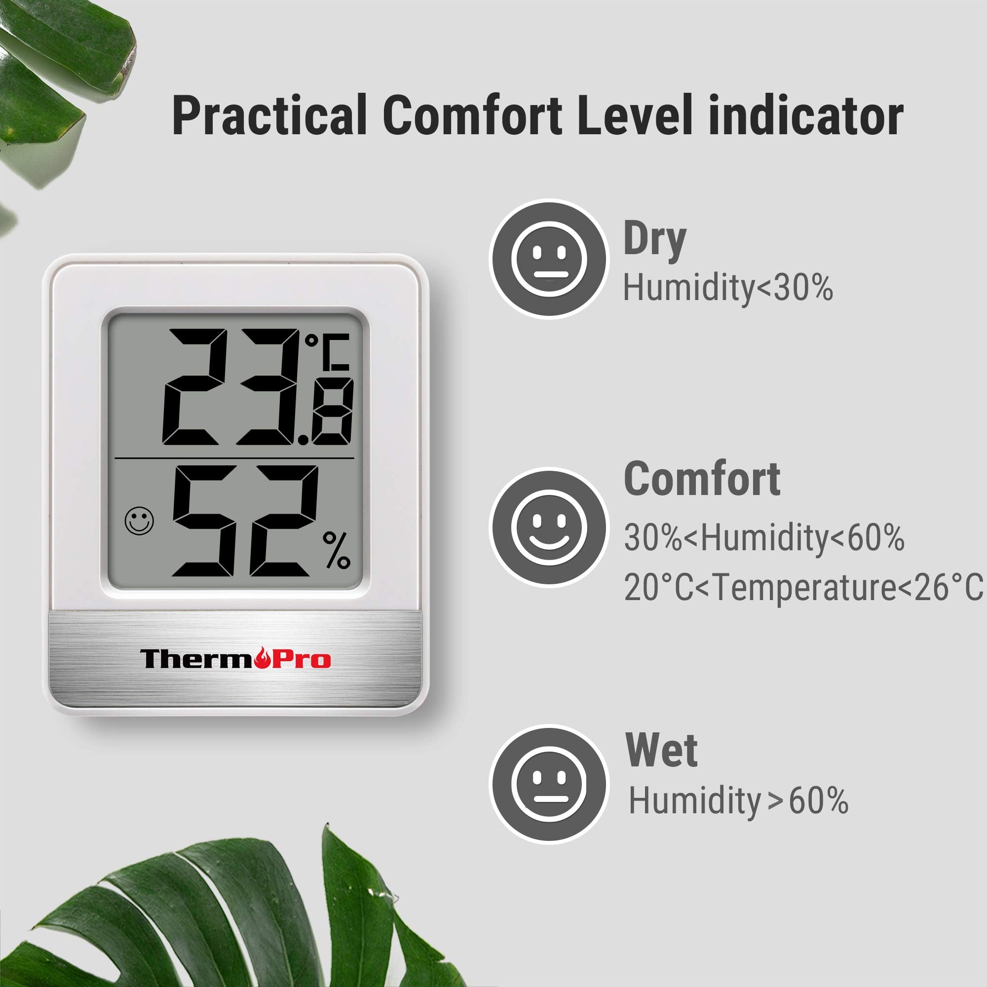 ThermoPro TP49-2 Digital Room Thermometer Indoor Hygrometer Mini Temperature Monitor Humidity Meter for Home Office Air Comfort Thermo Hygrometer