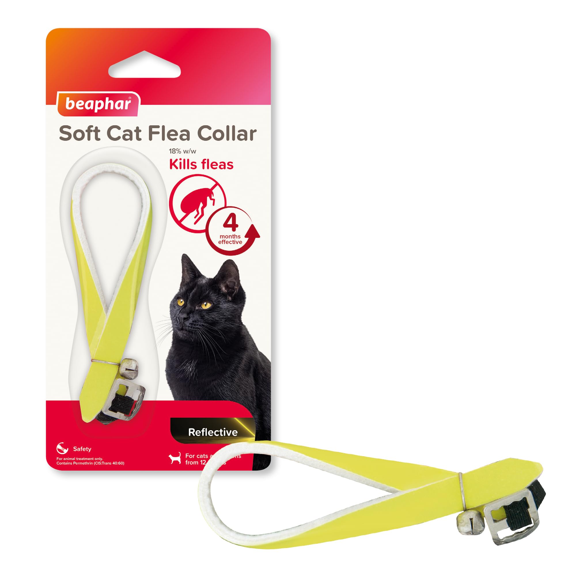 Beaphar, Soft Flea Collar for Cats, Kills Fleas For up to 4 Months, Veterinary Medicine, Adjustable With Safety Mechanism, Reflective Finish for More Visibility at Night, 1 x Reflective Collar