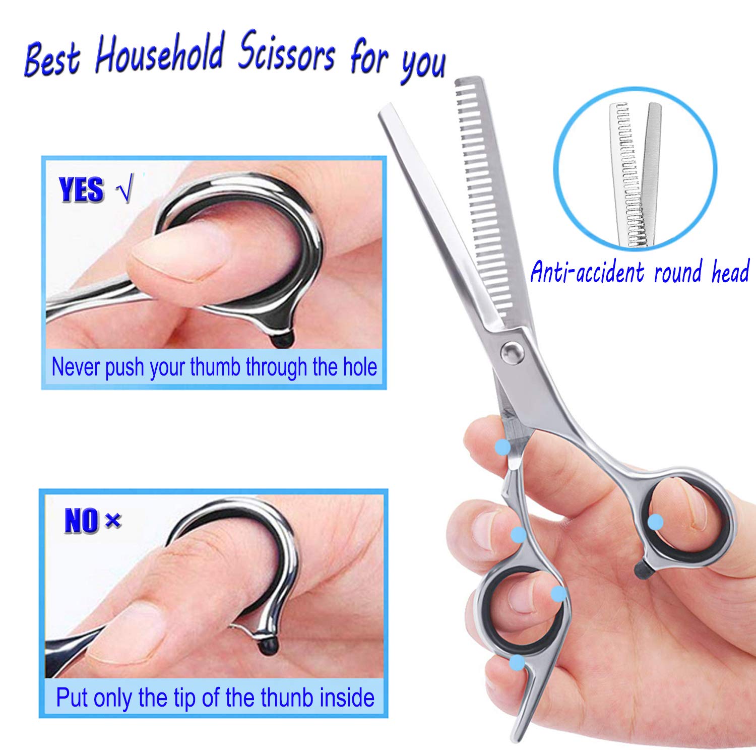 ESSOY Professional Thinning Shears Hair Cutting Teeth Scissors(6.7-Inches),Stainless Steel Haircut Scissor with Fine Adjustment Screw for Home Salon,Barber Hairdressing Scissor for Women Men Kids