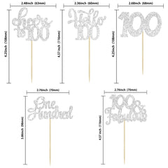 30Pcs Happy 100th Birthday Cupcake Toppers Silver Glitter One Hundred Cheers to 100 Years Old Birthday Cupcake Picks for 100th Birthday Anniversary Party Cake Decorations