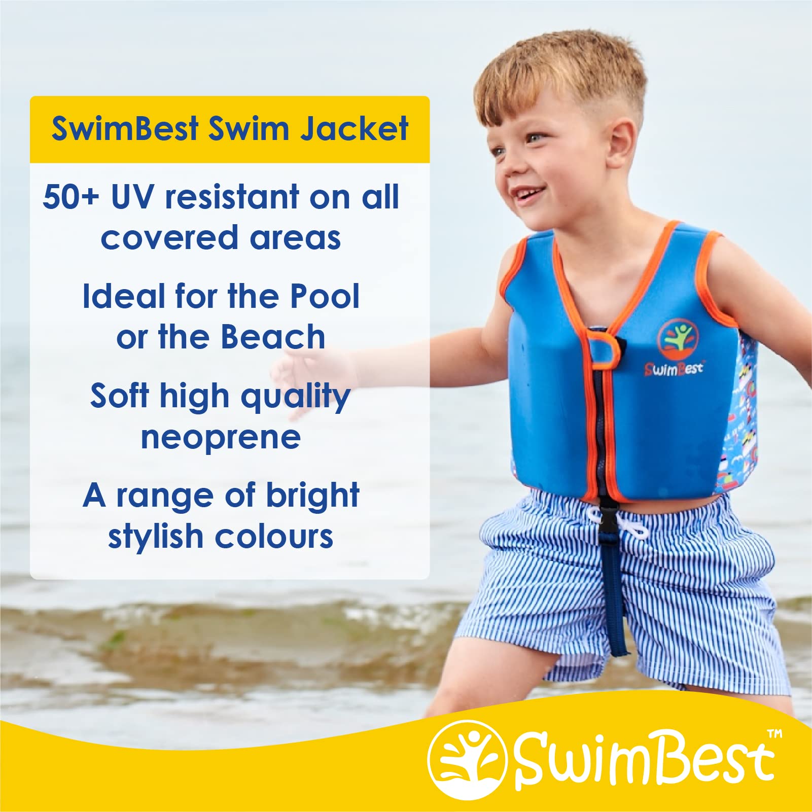 SwimBest Swim Vest - Swim Jacket/Buoyancy Aid with Safety Strap for ages 1.5-7 years old with Removeable Floats (Power of Flowers, Medium)