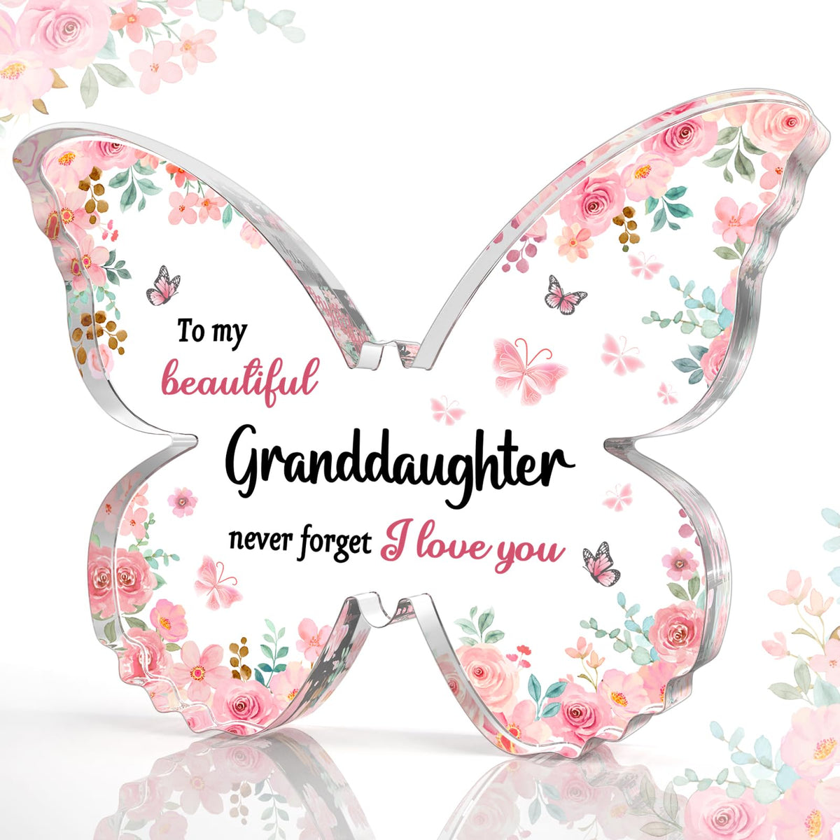 CheriGift Granddaughter Gifts, Cute Granddaughter Birthday Gifts, Mothers Day Gifts for Granddaughter, Beautiful Butterfly-Shaped Acrylic Keepsake, Best Granddaughter Gifts from Grandma Grandad