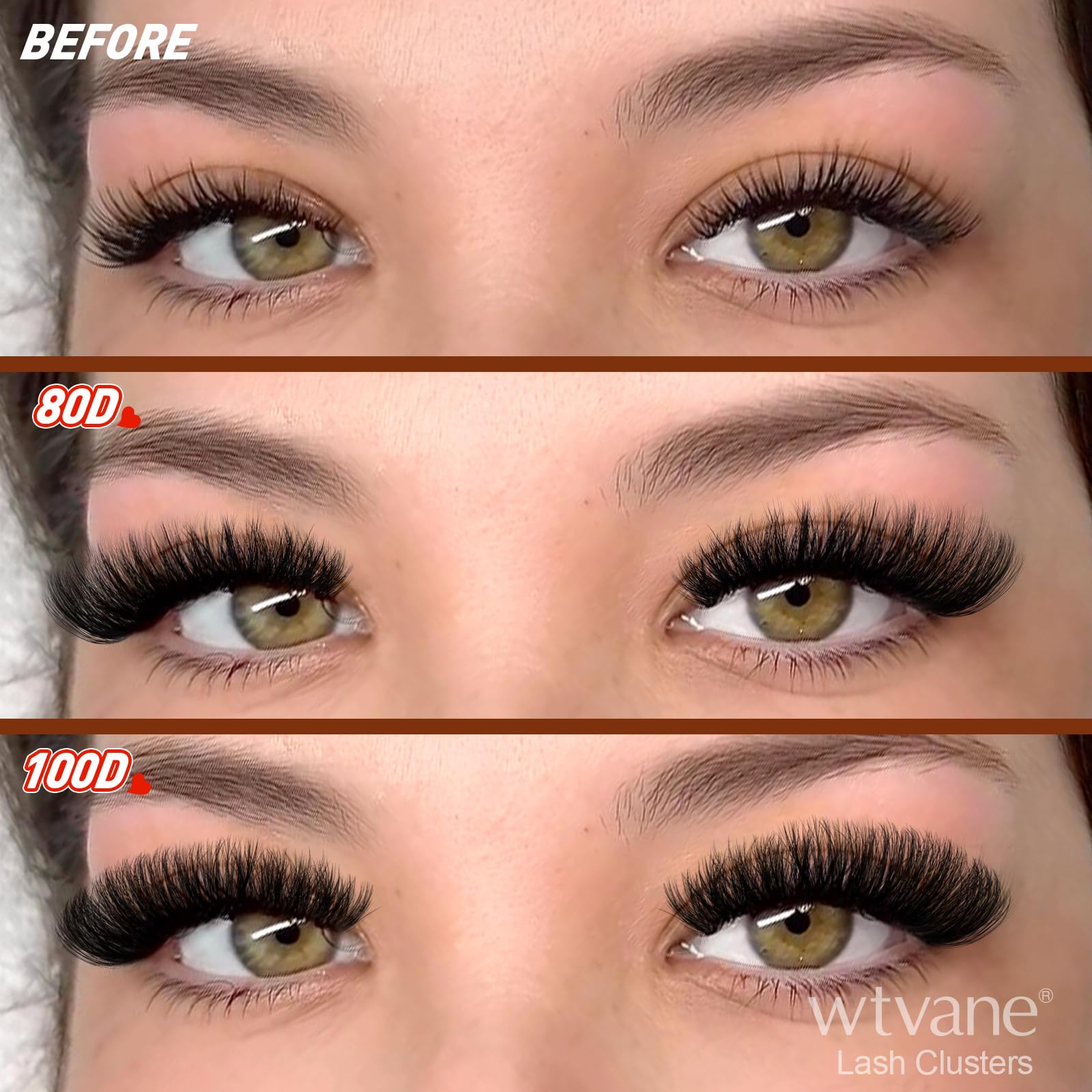 wtvane Thick Individual Eyelashes 80Dand100D Cluster Lashes 324PCS False Eyelashes Clusters D Curl Wispy Lashes Individual Cluster 10-18MM Fluffy Lash Extensions (80Dand100D-0.07D-10-18MIX-324PCS)