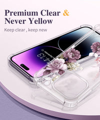 GVIEWIN Compatible with iPhone 14 Pro Case 6.1 Inch 2022,with Tempered Glass Screen ProtectorandCamera Lens Protector,Flower Clear Hard PC Slim Bumper Shockproof Protective Cover, Cherry Blossoms/Purple