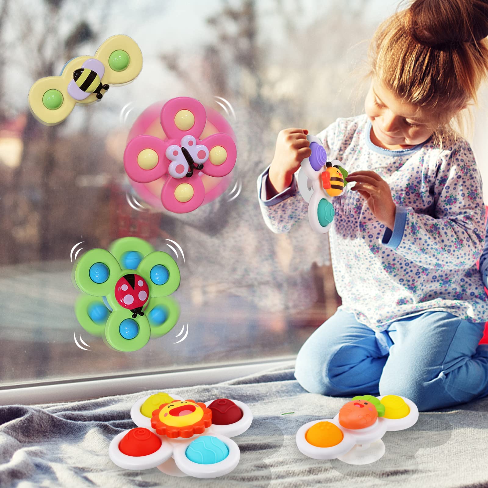 AIUOKYA Suction Cup Spinner Toys, Simple Dimple Suction Toy with Silicone Bubbles Kids for Bath and Window, Baby Toys for 1and Years Old