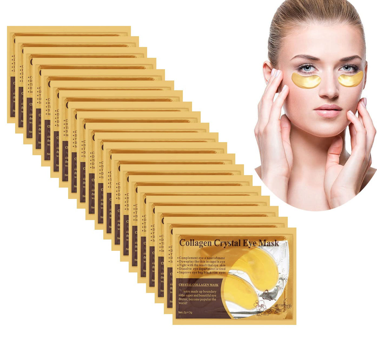 20 Pairs Crystal Collagen 24k Gold Under Eye Gel Pad Face Mask Anti Aging Wrinkle for Dark Circles, Anti Wrinkle, Puffy Eyes, Skincare, Hydrating, Soothing