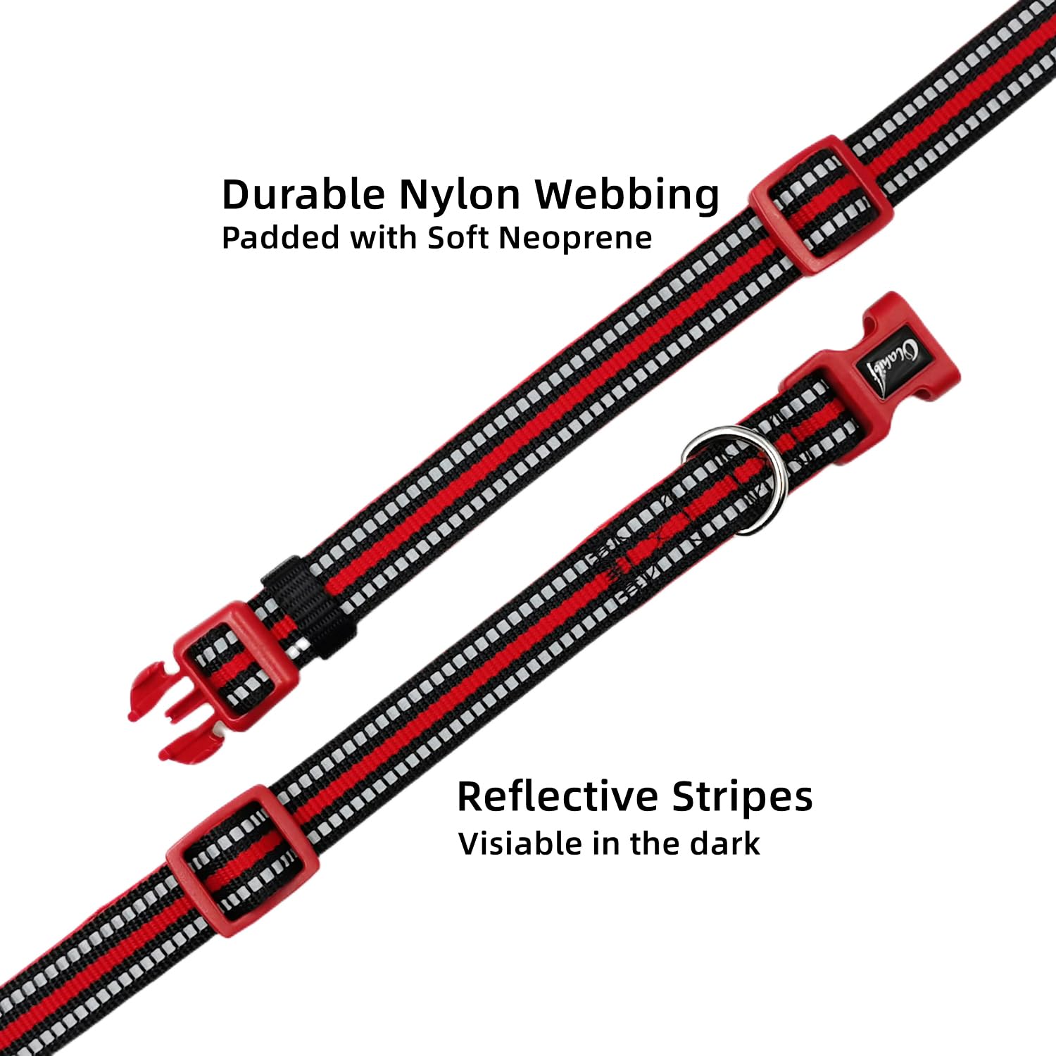 Olahibi Dog Collar and Leash Combo Set, Neoprene Padded, Lined with Reflective Stripes, Leash 120CM, for Large Dogs.(Large, Red)