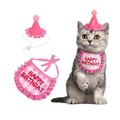 Kaket Cat Birthday Outfit, Puppy Birthday Bib, Small Dog Birthday Party Hat, Dog Birthday Bandana, Pet Birthday Accessories (Pink 2)