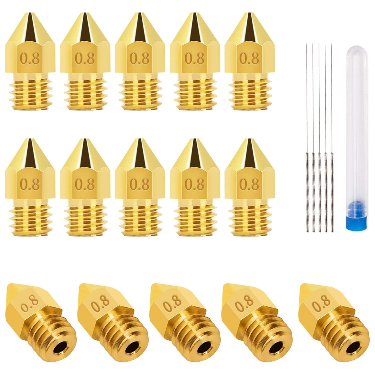 LUTER 15PCS 0.8mm 3D Printer Nozzles Extruder Nozzles for MK8 and 5 PCS 0.6mm Stainless Steel Nozzle Cleaning Needles for Makerbot Creality CR-10