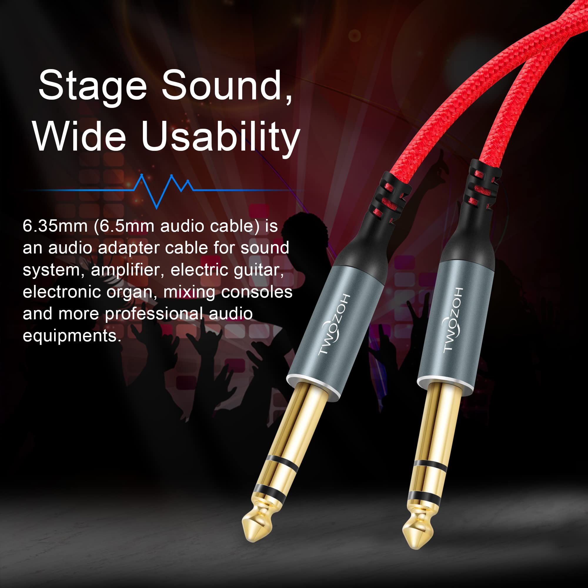 Twozoh Jack 6.35mm to 6.35mm Balanced TRS Stereo Audio Cable, Male to Male 1/4 Inch Guitar Cable 0.5M (Profesional/HiFi)