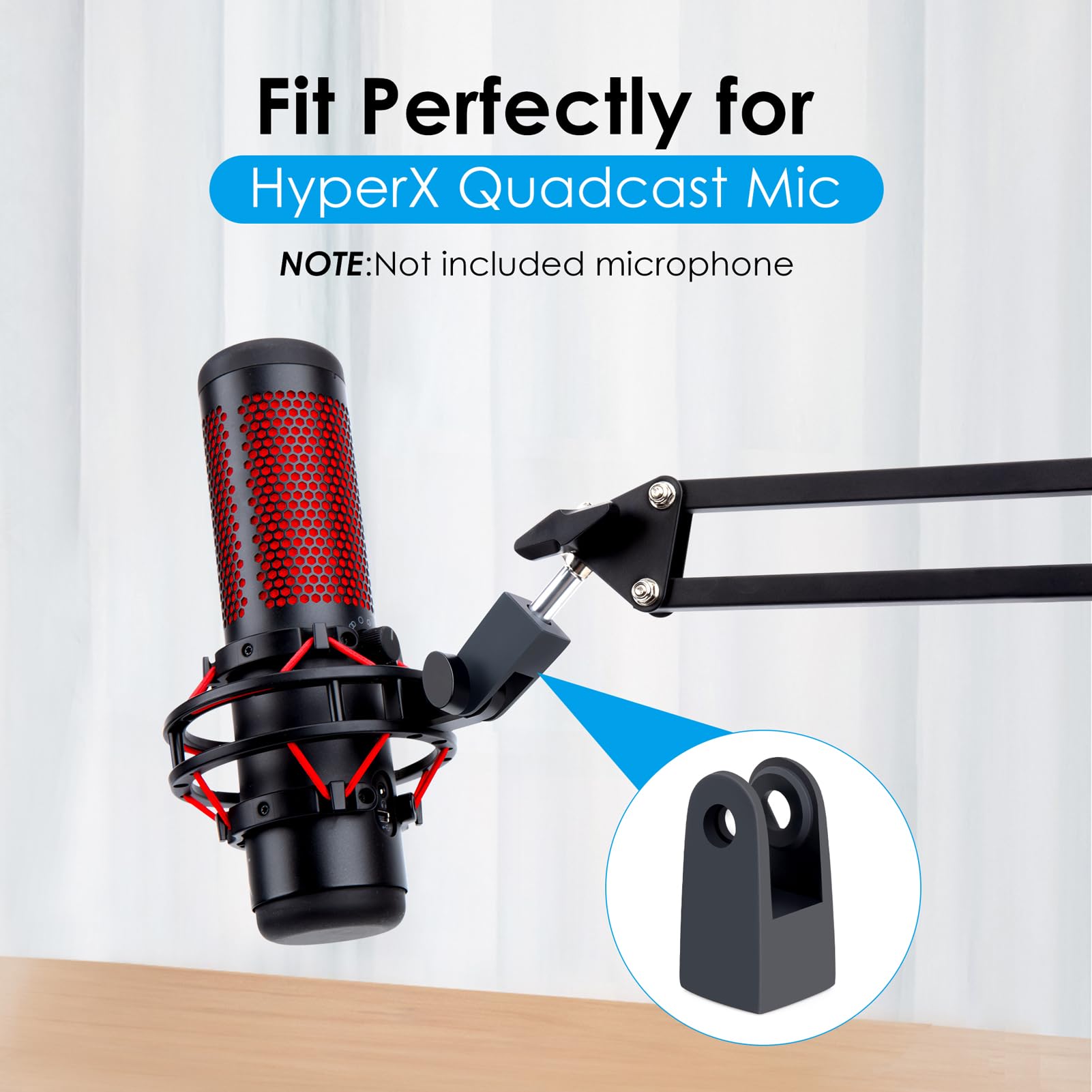 YOUSHARES Microphone Mount Adapter for HyperX QuadCast Boom Arm - 3/8 inches Screw Adapter, Precise and Wobble-free Connections, Designed for HyperX QuadCast Mic