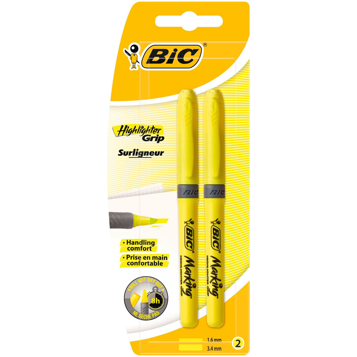 Bic Highlighter Grip 824755, Yellow, Pack of 2