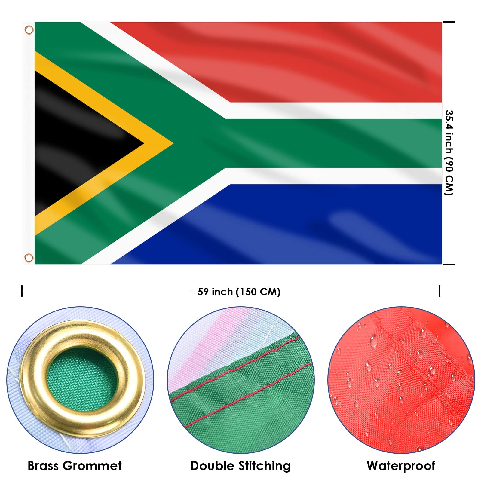 AhfuLife 1pcs South African Flag 5ft x 3ft for Olympic Decorations, Large South Africa Flags - Double Side with Brass Eyelets for Football Decorations (South Africa, 150 x 90 cm - 1 Pcs)