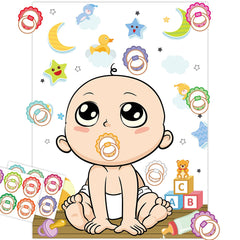 Funnlot Baby Shower Games Pin the Dummy on the Baby with 24 Stickers, Blindfold Unisex Pin the Dummy on Baby for 24 Players Pin the Pacifier on the Baby Larger Size Baby Shower Boy Games