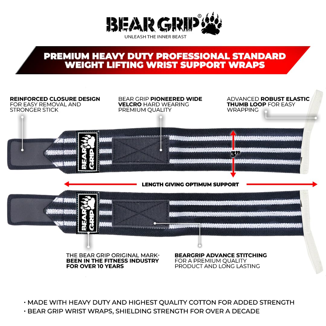 BEAR GRIP - Weight lifting wrist support wraps (Sold in pairs) (Black-White-Tessellation)