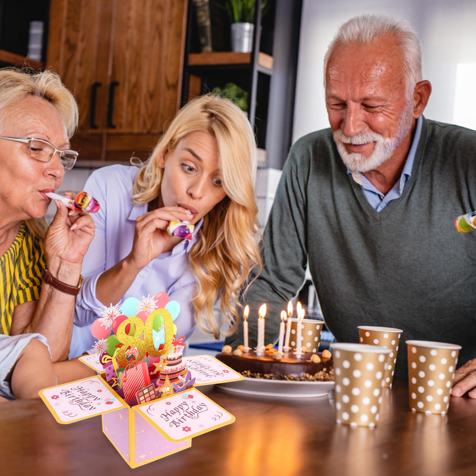 Ouligay Happy 80th Birthday Card Pop-Up Birthday Greeting Cards Birthday Gifts with Note Card and Envelope for Women Men Mum Dad Grandma Grandpa