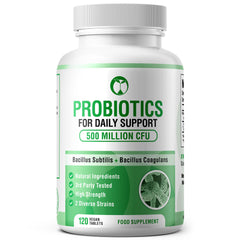 Probiotics for Gut Health Daily Probiotic Complex Supplements for Men & Women 120 Tablets Bacillus Subtilis & Coagulans 500 Million CFU Live Bacteria 3rd Party Tested Made in The UK (120 Tablets)