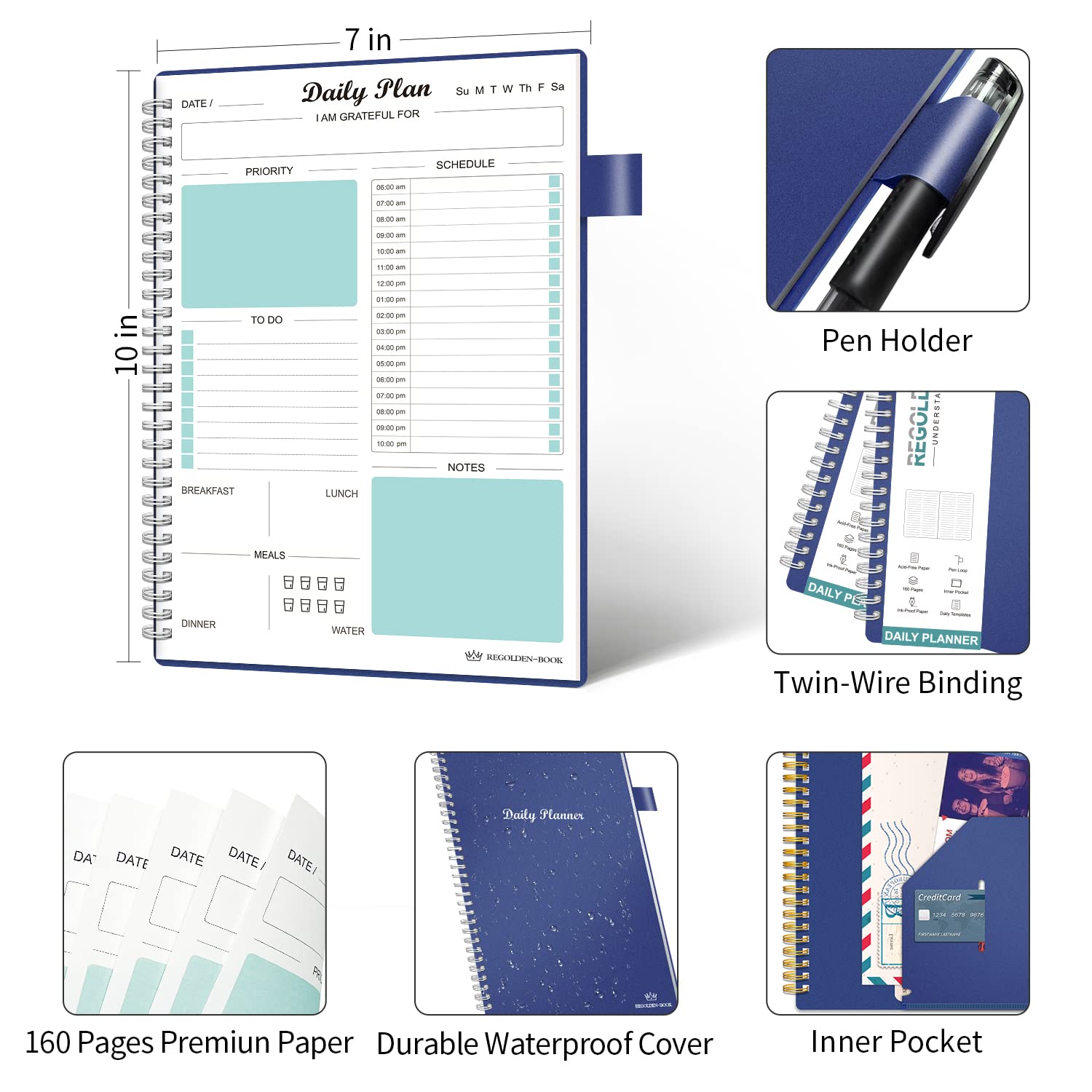 Daily Planner To Do List Notebook Regolden-Book Daily Schedule To Do List Daily Planner Organizers Undated Daily Planner Notebook Daily Life Planner Daily Journal (7x10 inches) (Blue)