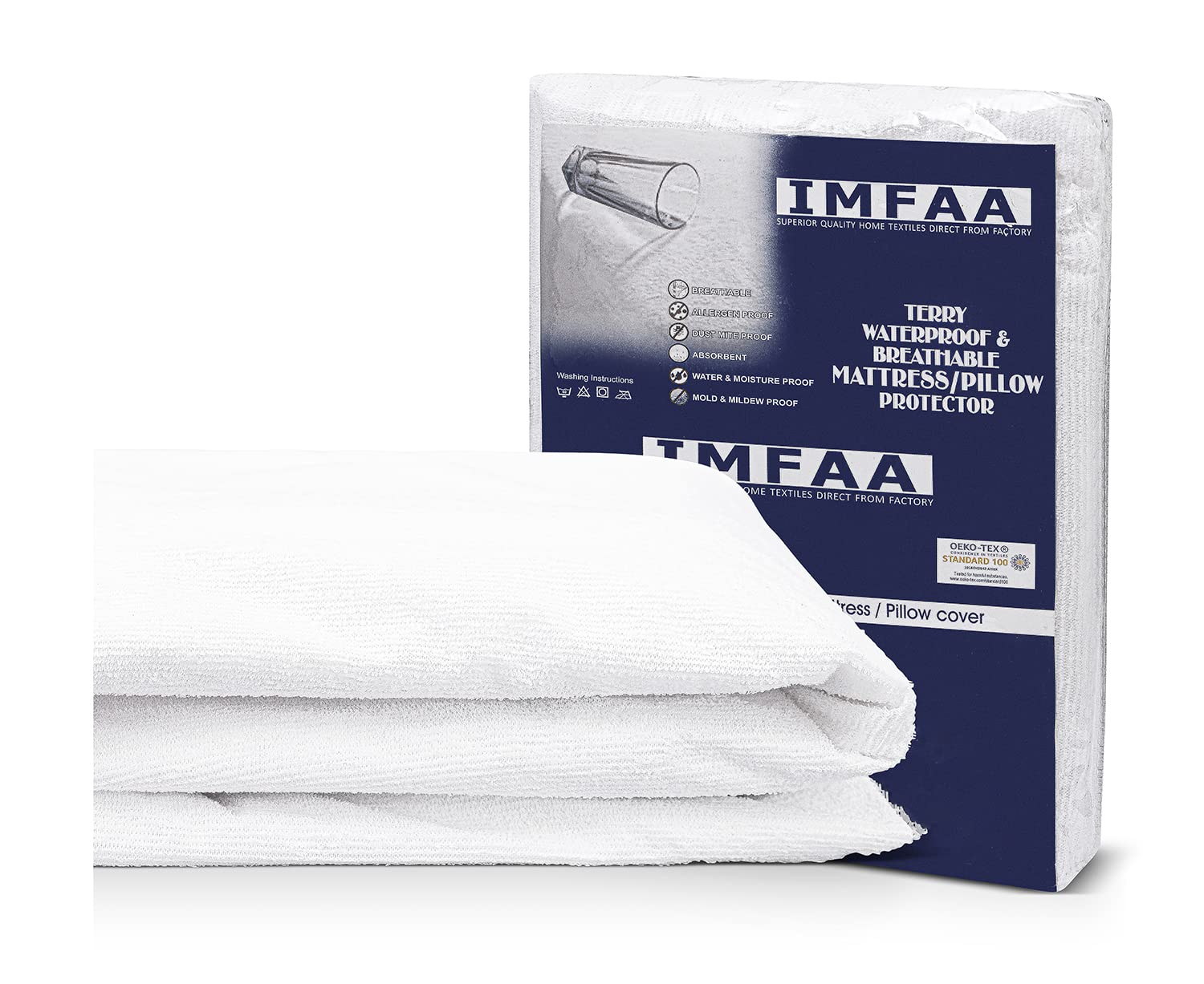 IMFAA 100% Waterproof Cot Mattress Protector - 15 Cm Deep Stretch Skirt – Cot (60x120) Cm Terry Towel Mattress Topper – Anti Allergy and Breathable Fitted Mattress Cover. (Cot(60x120and15) Cm)