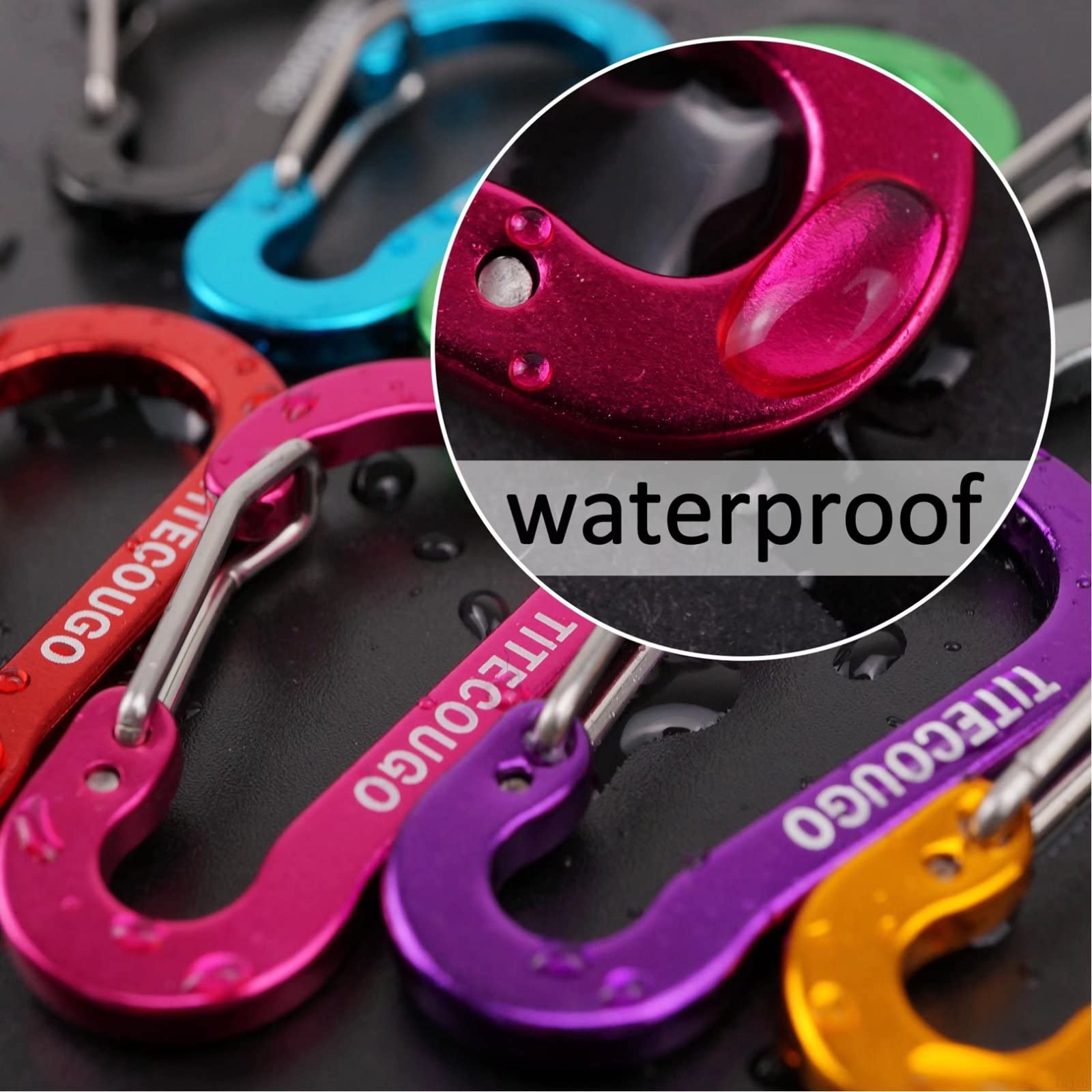 Carabiner Keychain,Aluminum D-ring Locking Carabine D-Shape Lock Snap Backpack Water Bottle Keychain Climbing Gear Accessories EDC Camping Tent Multi Function Tool Multiple Colors Black 4 Pack