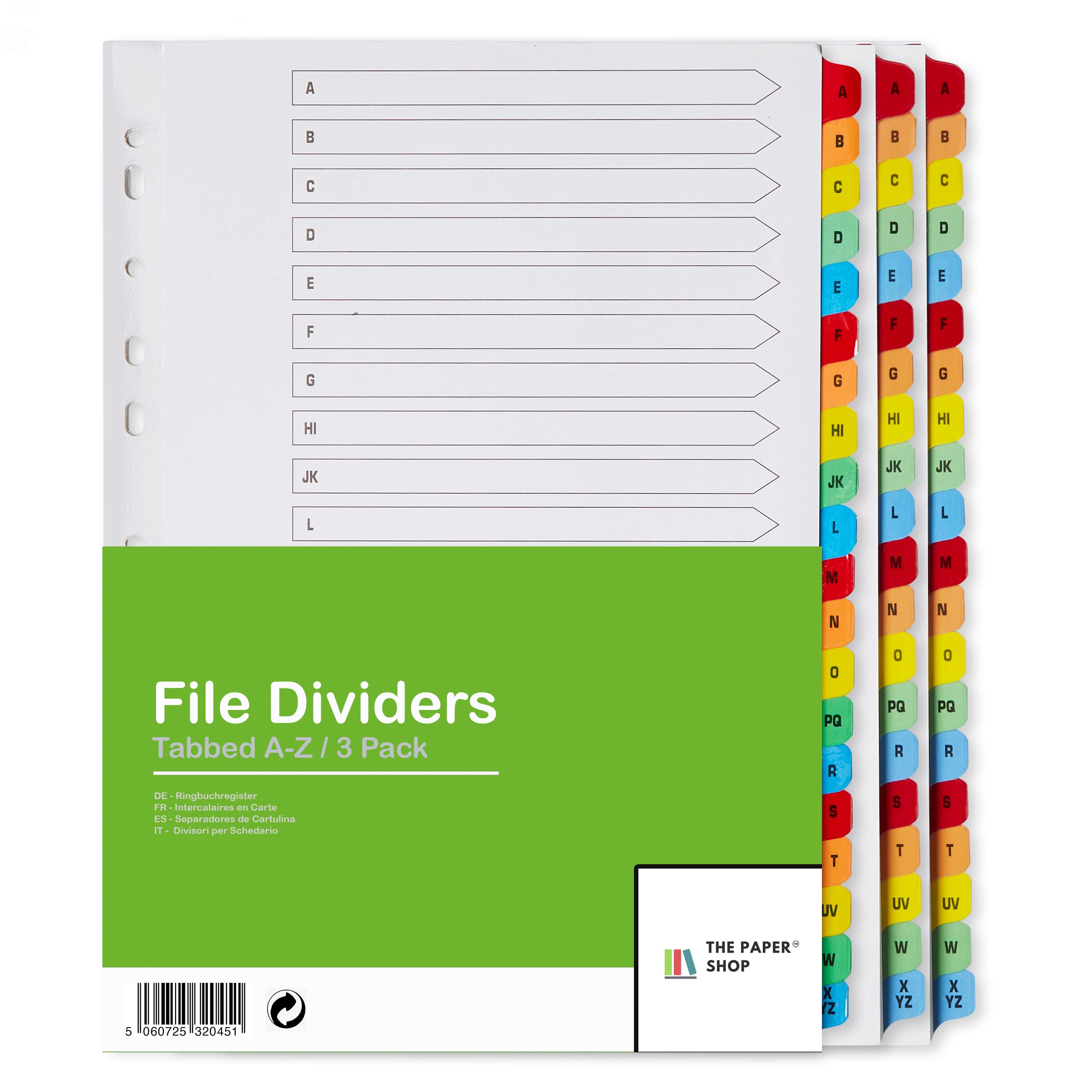 [3 Pack] A4 File Dividers A-Z Tabs   A4 Alphabetical Subject Dividers A-Z with Multipunched Reinforced Colour Tabs 150gsm