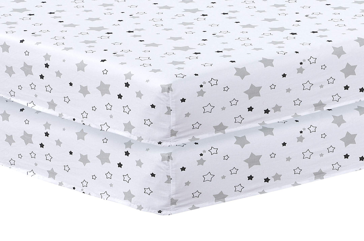 DTEX HOMES 2 x Cot Bed Sheets Super Soft Breathable Polycotton Fitted Sheet 60 x 120 cm (Stars)