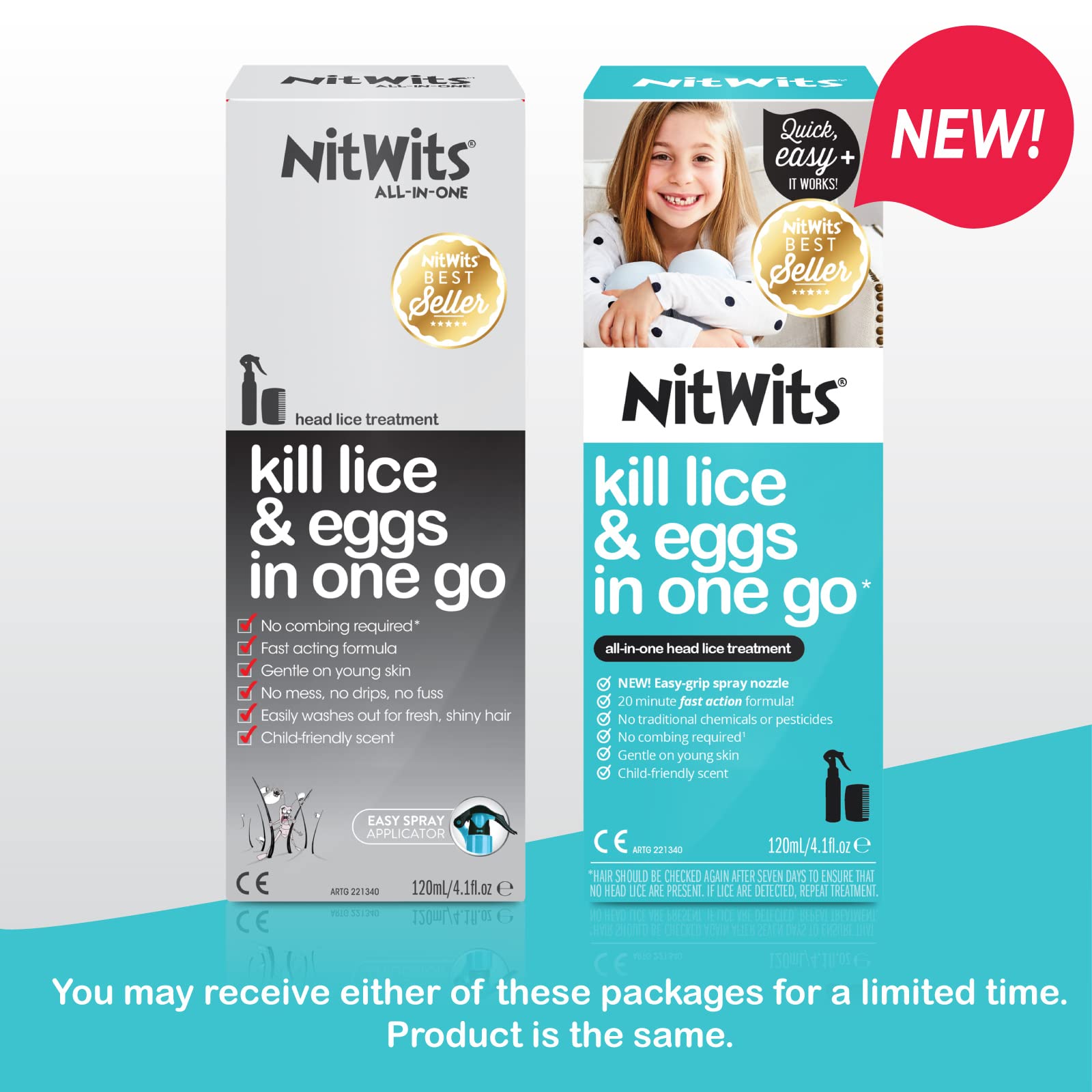 NitWits All-In-One Head Lice Treatment Spray, Kills Nits & Eggs, Includes Lice Spray 120ml & Nit Comb ,120 ml (Pack of 1)