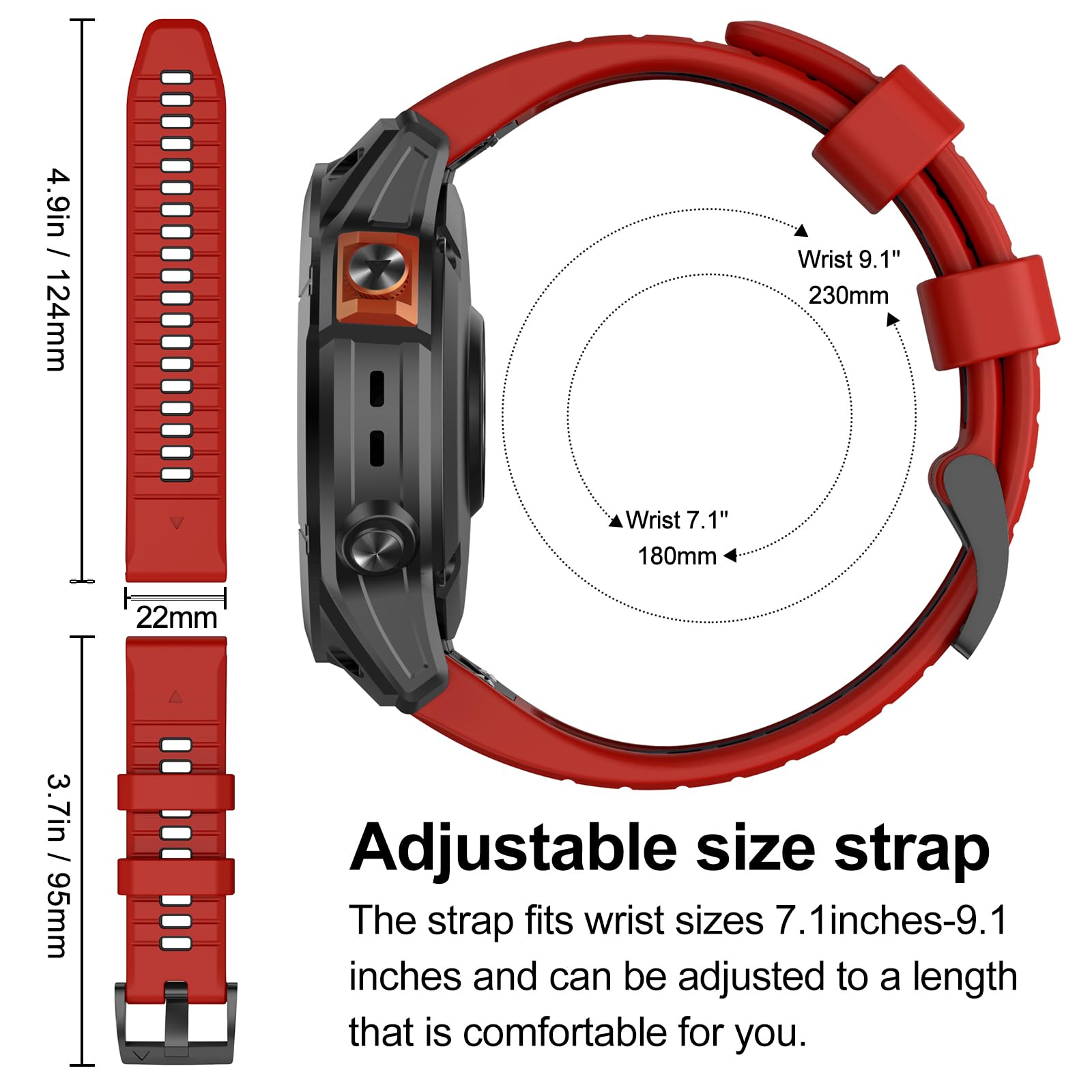 MYSNBKN 22mm Quick Fit Strap for Garmin Fenix 7 Pro/Fenix 7/Fenix 6/Fenix 5/EPIX 2, Soft Silicone Replacement Band for Garmin Forerunner 935/945/955/754/Approach S60/S62