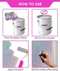 Silver Glitter for Paint [400g] – Holographic Glitter with 2X Buffing Pads – Silver Glitter Paint Additive - Paint Finish on Interior or Exterior Walls, Ceilings & Wood, Paint Glitter for Emulsion