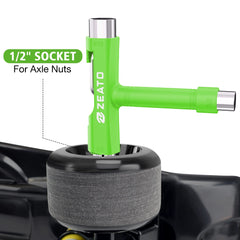 Zeato All-in-One Skate Tools Multi-Function Portable Skateboard T Tool Accessory with T-Type Allen Key and L-Type Phillips Head Wrench Screwdriver - Green