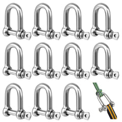 12Pcs M5 D Shackle Stainless Steel D Ring Shackle Lock D Shackle Clip 304 Stainless Steel D Shackle for Heavy Construction (Silver)