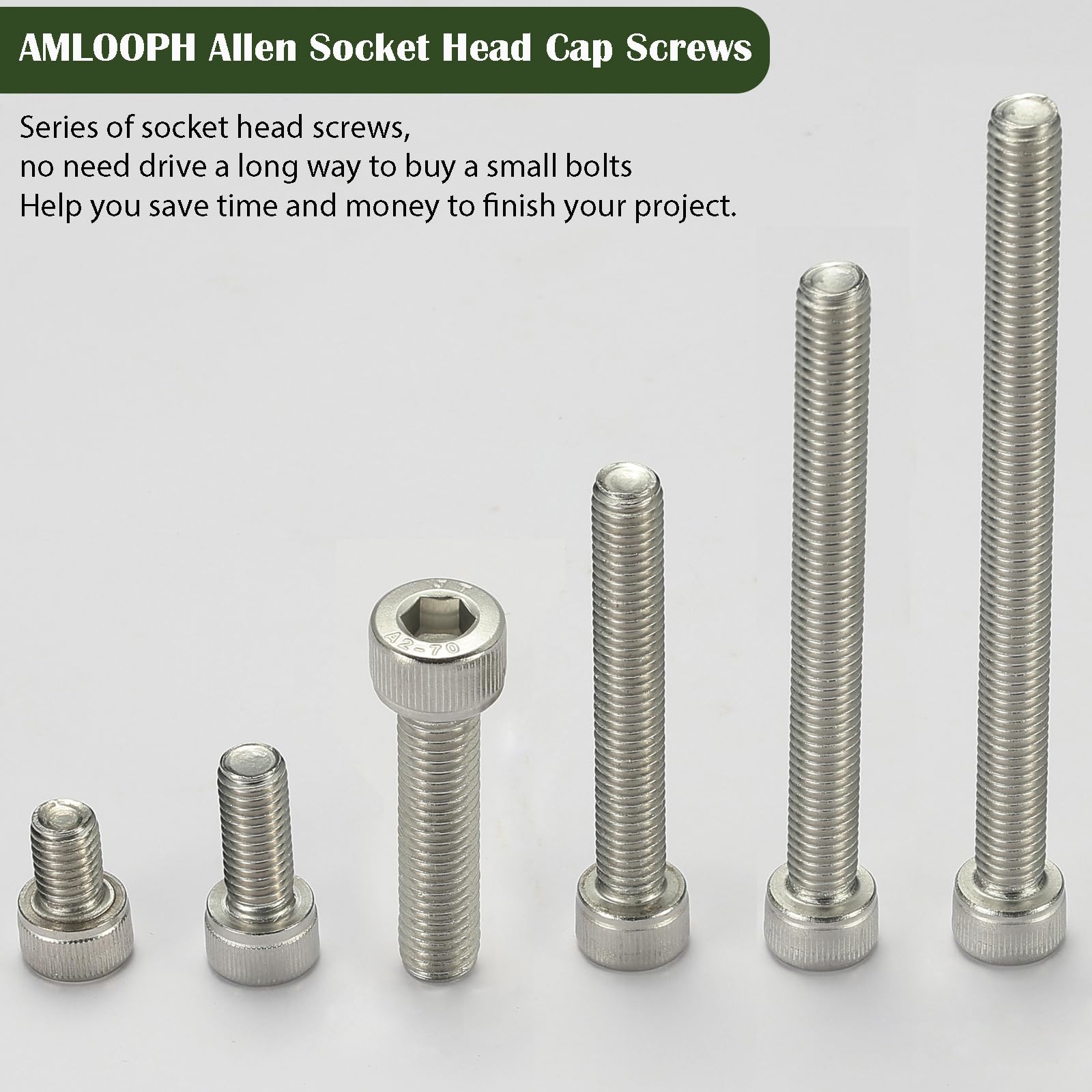 AMLOOPH M6 Screws, M6 X 65mm Allen Socket Head Cap Screws/Bolts - 6mm Diameter Fully Threaded M6 Bolts 65mm A2 Stainless Steel Long Hex Socket Bolt M6 Coarse (Pack Of 10）