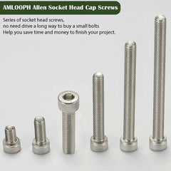 AMLOOPH M5 Screws, M5 X 8mm Allen Socket Head Cap Screws/Bolts - 5mm Diameter Fully Threaded M5 Bolts 8mm A2 Stainless Steel Long Hex Socket Bolt M5 Coarse (Pack Of 20)