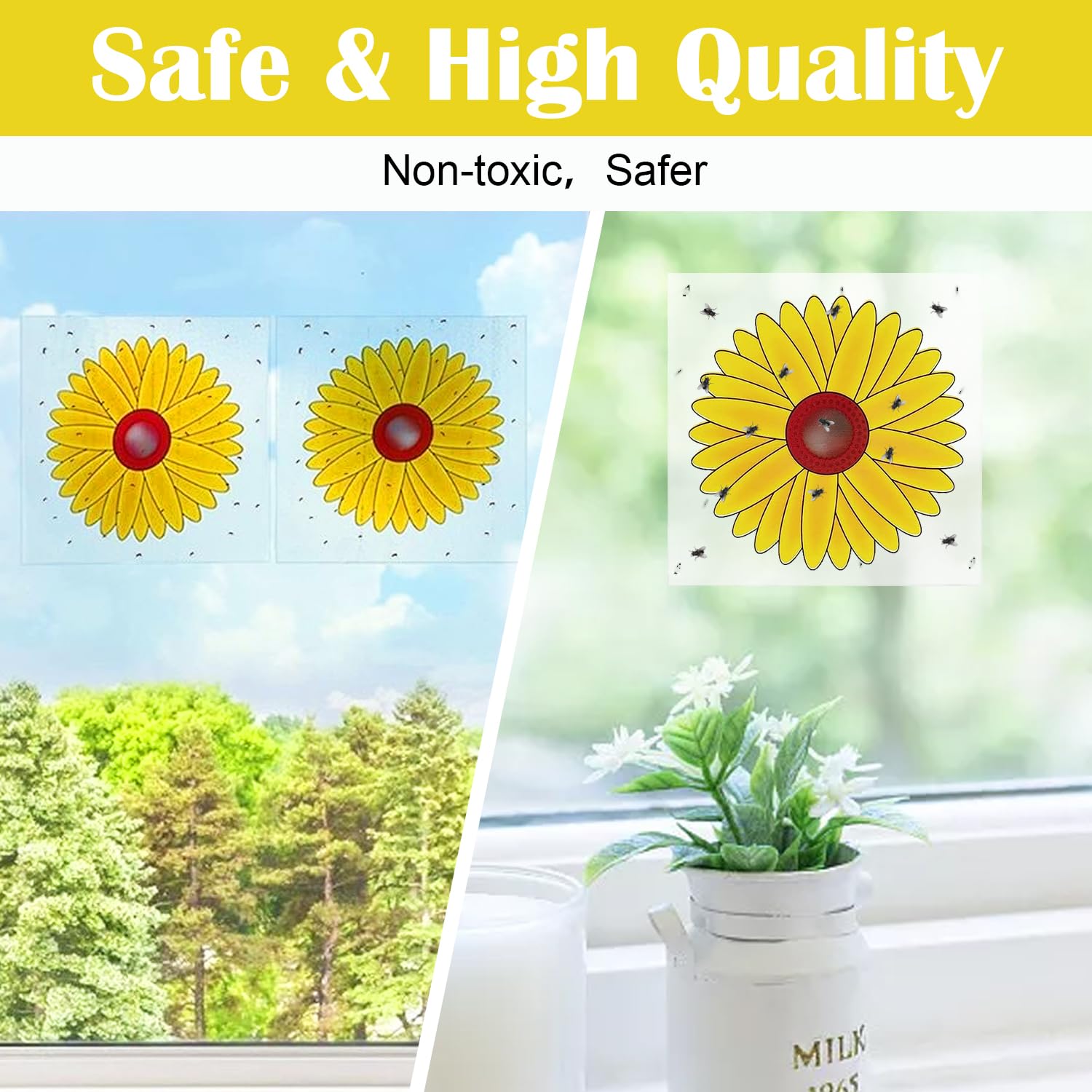 18PCS Window Fly Traps, Sticky Sunflower Insect Bug Flies Killer Catchers, Sticky Window Insect Trap for Plants Bins Ceiling Home Use (Yellow Sunflower)