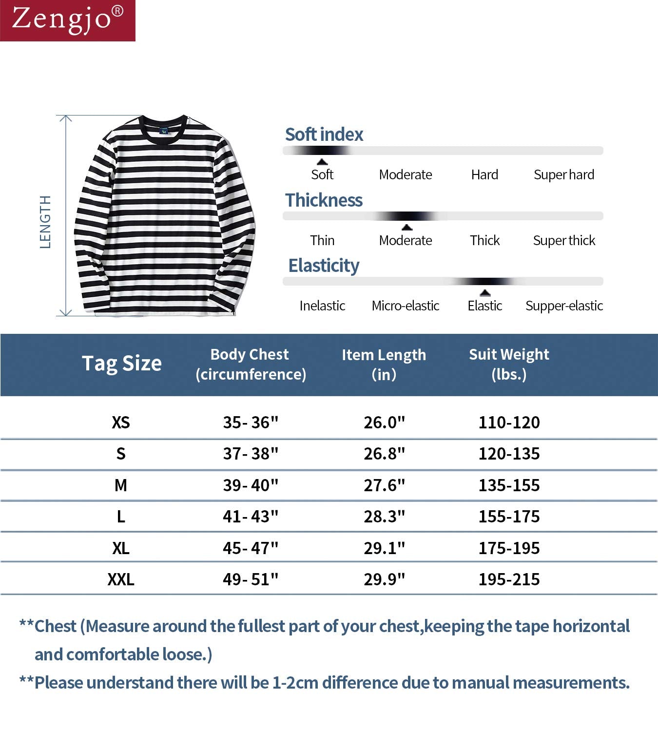 Mens Striped Long Sleeve T Shirt(L,Black&White Wide)