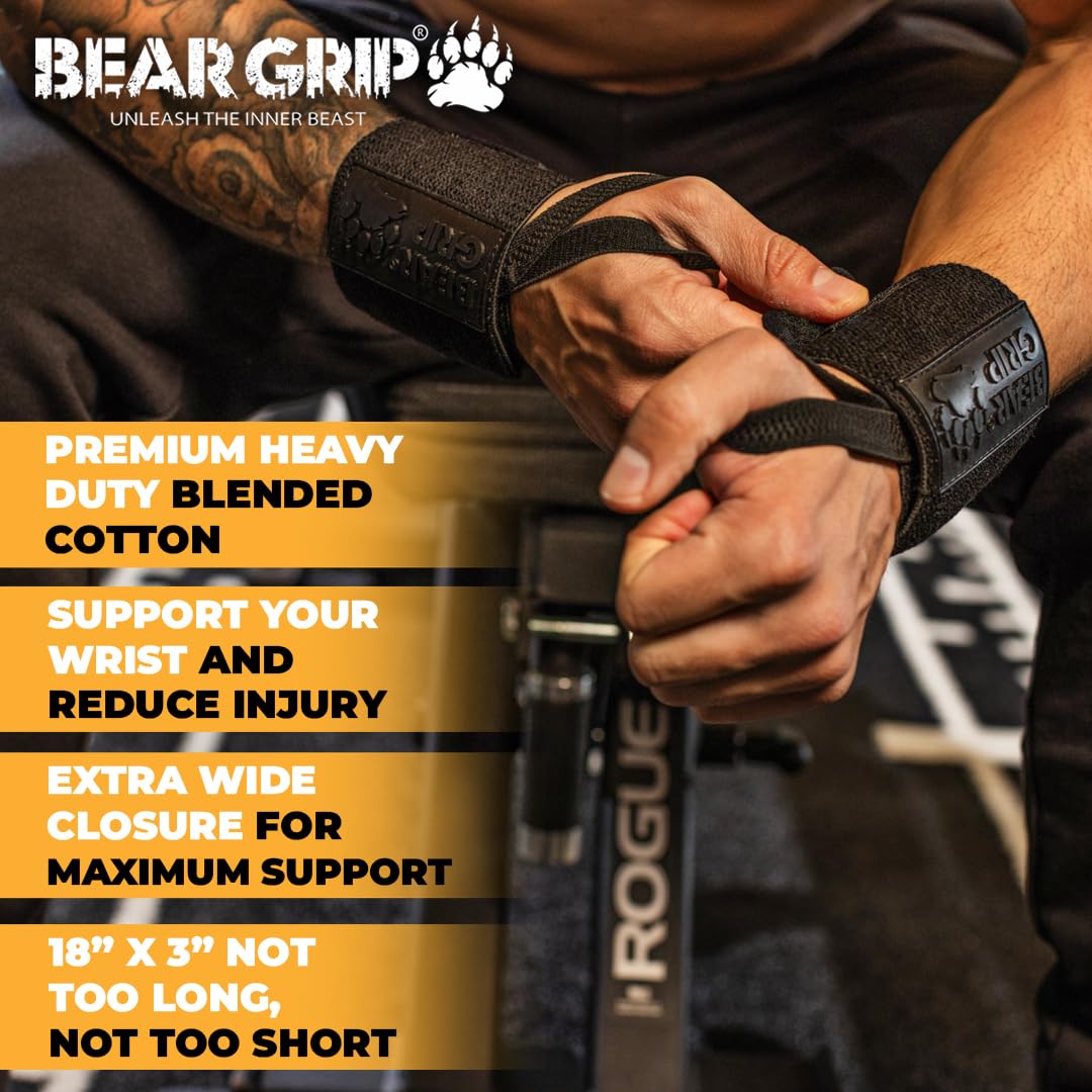 BEAR GRIP - Weight lifting wrist support wraps (Sold in pairs) (Black-White-Tessellation)