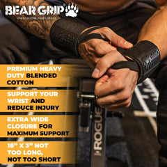 BEAR GRIP - Premium weight lifting wrist support wraps, (Sold in pairs) (Red/white)