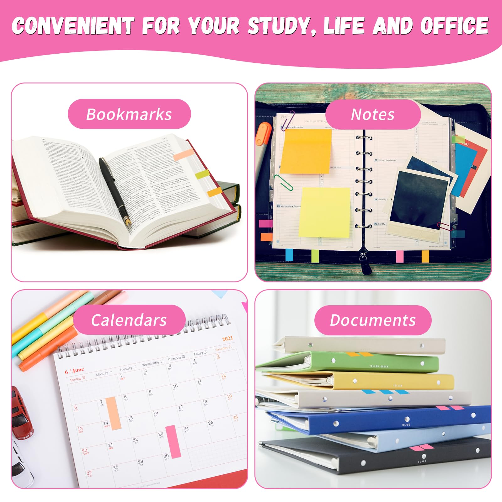 Sticky Notes, 1800 Sheets Sticky Tabs, Pastel Book Tabs, Post Notes Tabs, Coloured Annotation Tabs, Book Annotation Kit for Office, Home, School, Session (6 Colours)