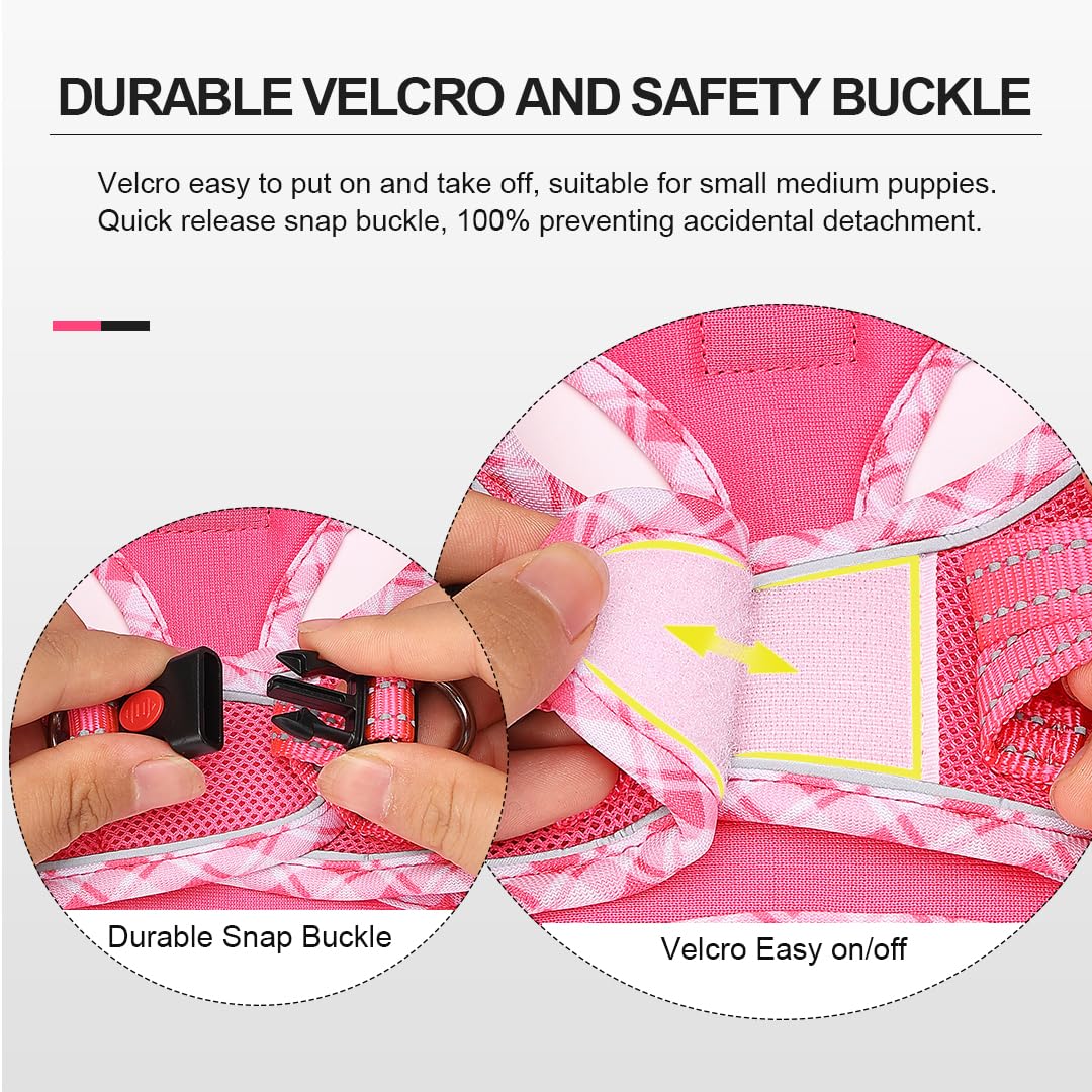 DORAMIO Step-in Dog Harness and Leash Set, No-Chock Soft Mesh Reflective Breathable Easy Walk Lightweight Vest Harnesses with Safety Buckle for Small Medium Dogs, Cats, Puppies (S, Fuchsia)