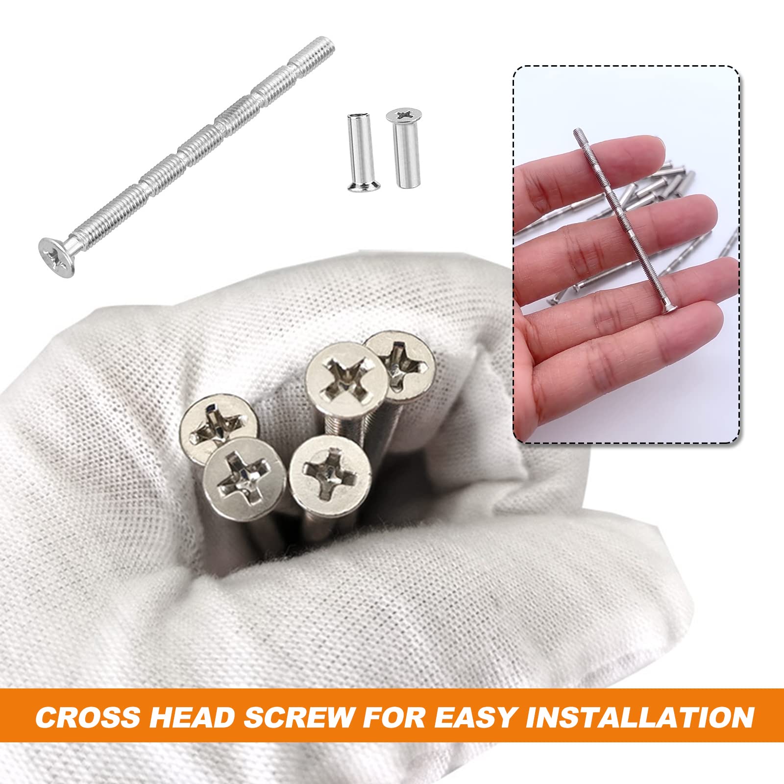 M3 Door Handle Fixing Screws and Sleeves, 30 Sets Door Handle Bolt Through Fixings Nickel Plated Connecting Screw for Doors Cabinet Drawers