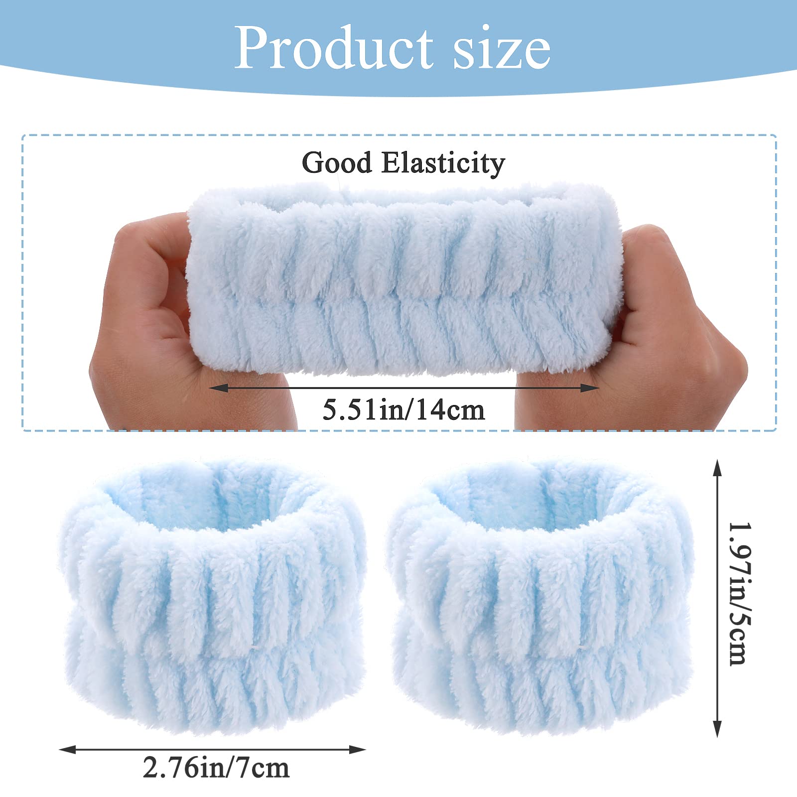 WLLHYF 2Pieces Face Washing Wristbands Spa Wash Band Microfiber Wrist Towels for Women Washing Face Makeup Skin Care Yoga Prevent Liquid from Spilling Down Arm (Blue)