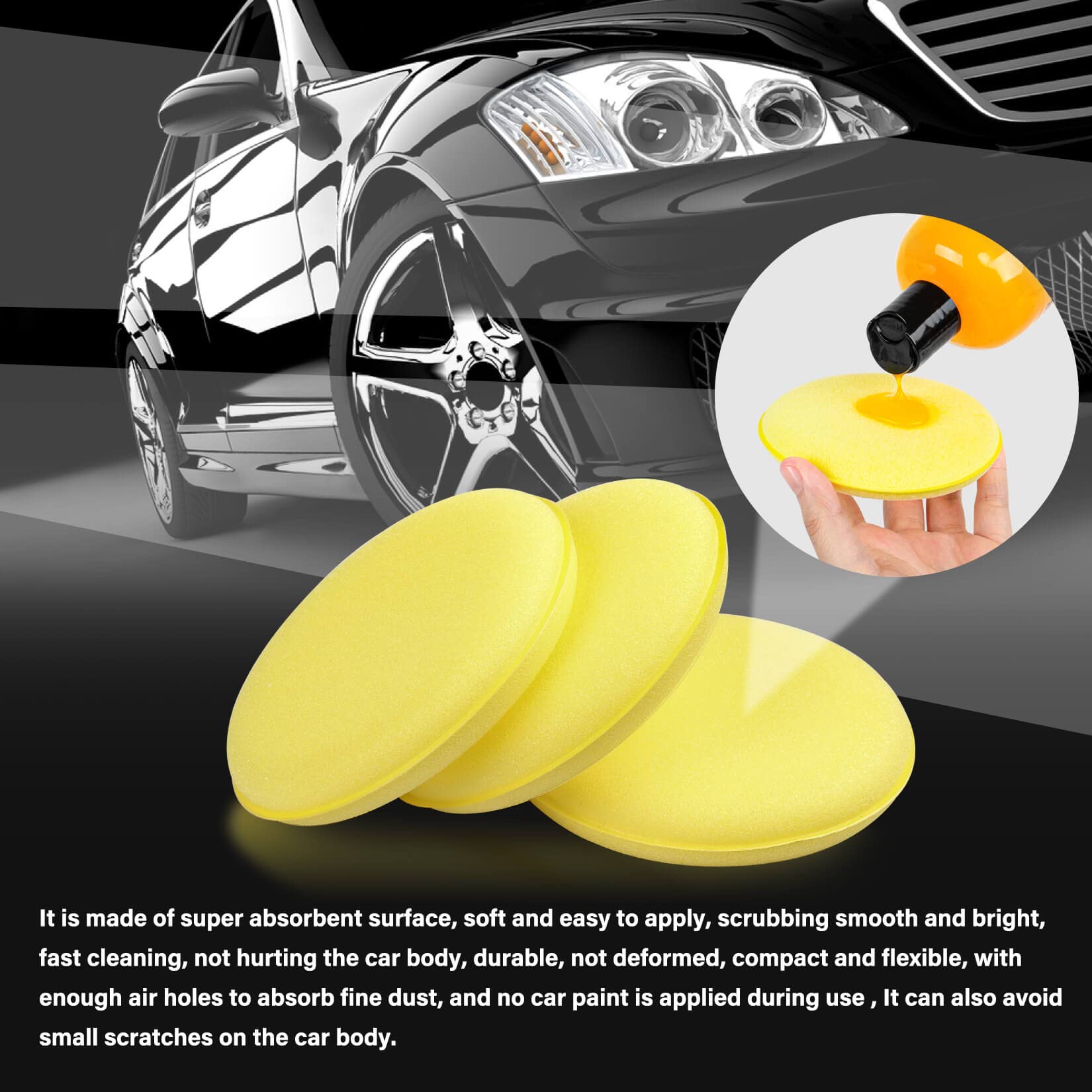 psler Foam Car Wax Applicator Pad Foam Applicator Pads Detailing Round 4 inch Polishing Sponges for Car Wax Applicator Pad 24 Pack-Yellow