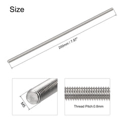 sourcing map 4Pcs M5 x 200mm Fully Threaded Rod 304 Stainless Steel Right Hand Threads