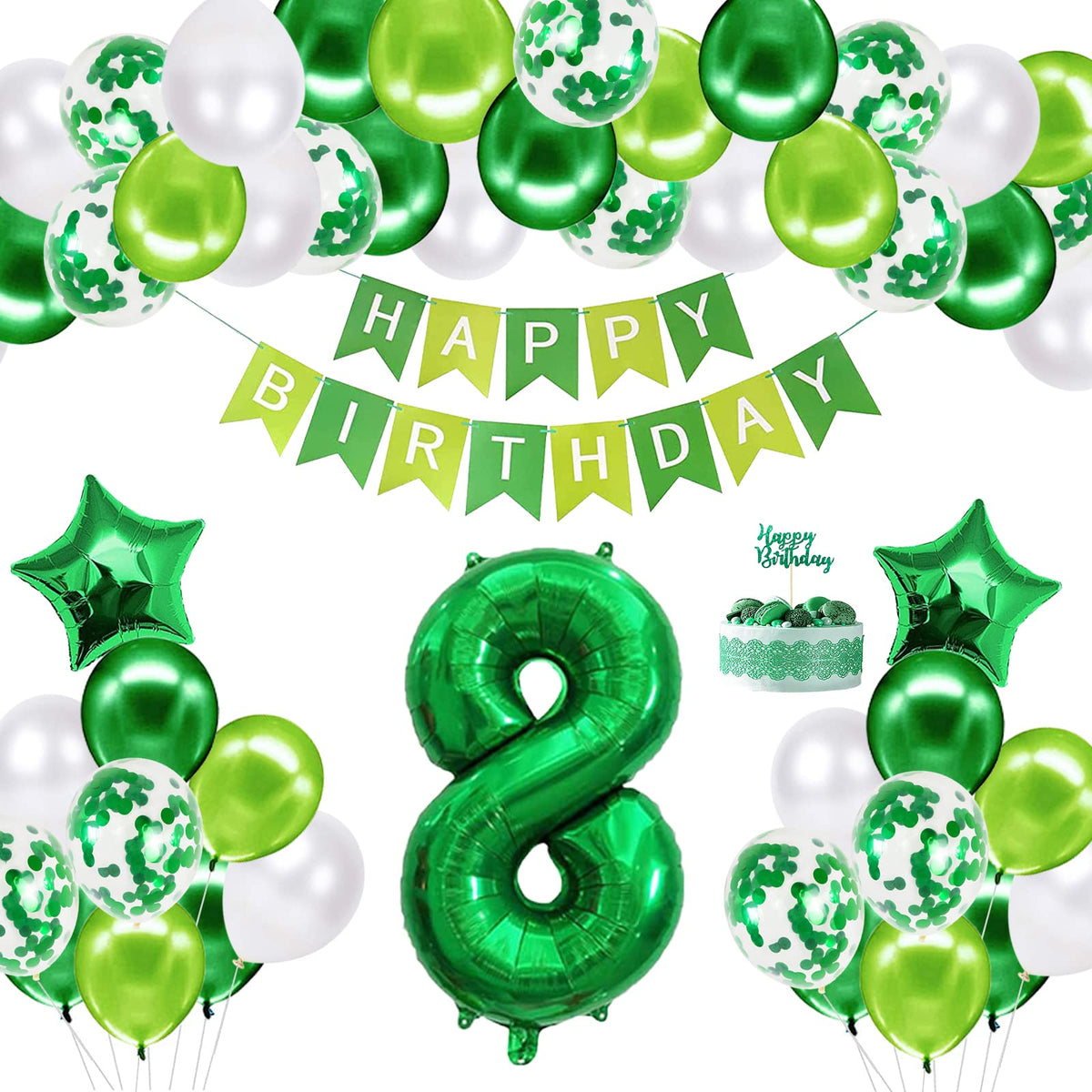 8th Birthday Decorations Happy Birthday Balloon Set, Age 8 Birthday Party Supplies With Happy Birthday Banner & Star Foil Balloon For Baby Showers Birthday Decor