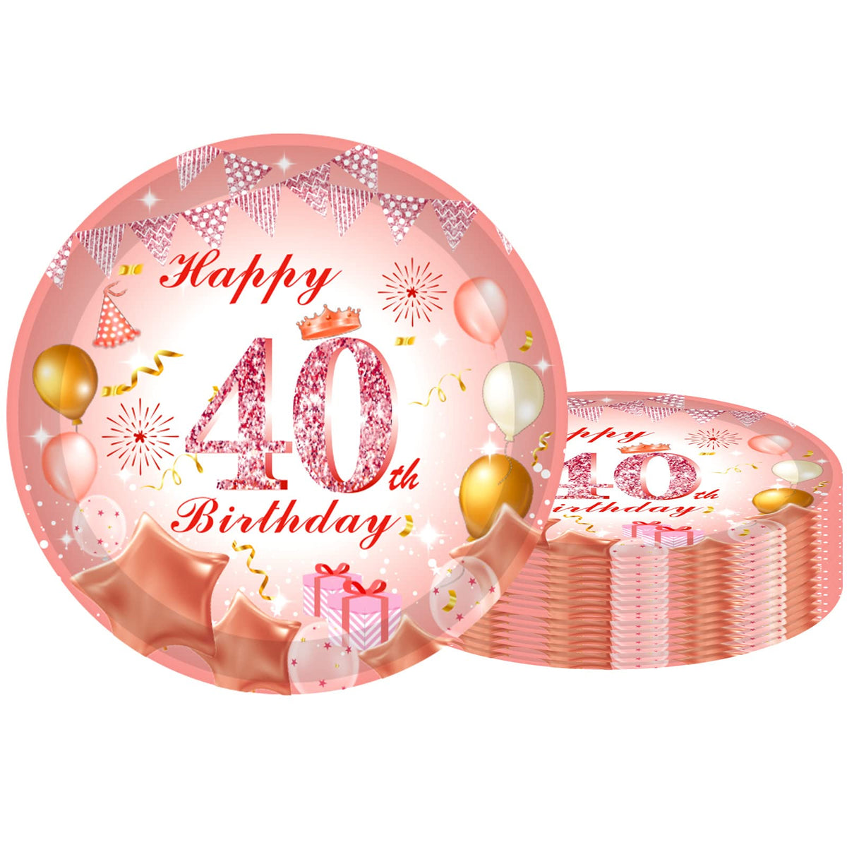 40th Party Plates 7 inch Rose Gold,40th Birthday Paper Plates Rose Gold 16Pcs,40th Pink Rose Gold Birthday Disposable Paper Tableware Set for Her Birthday Gifts,40th Women Birthday Party Decorations