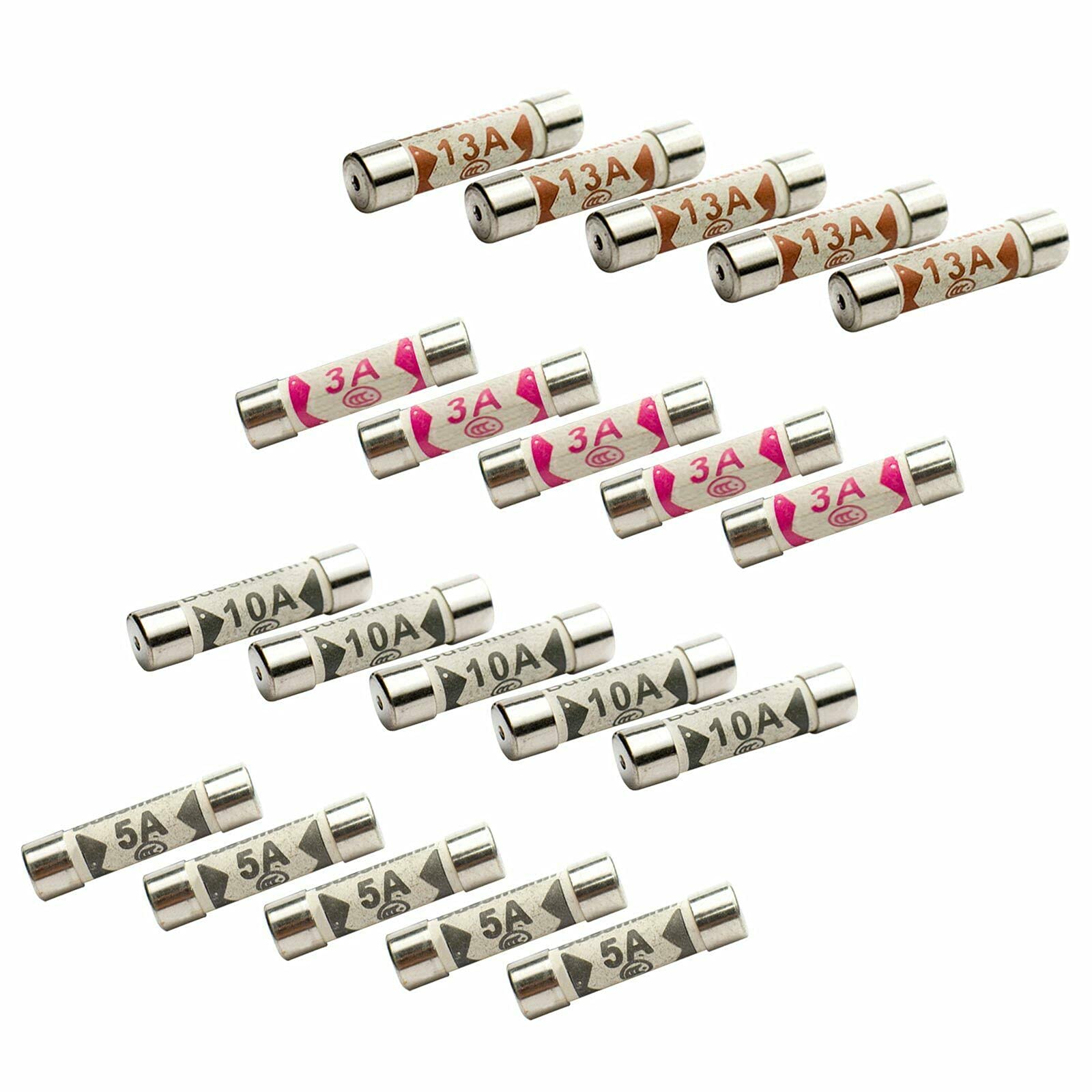 20 x Fuses Mixed Household Electrical Ceramic Domestic Mains Fuses for Plugs 3A, 5A, 10A and 13 Amp Fuses UK by ZARB