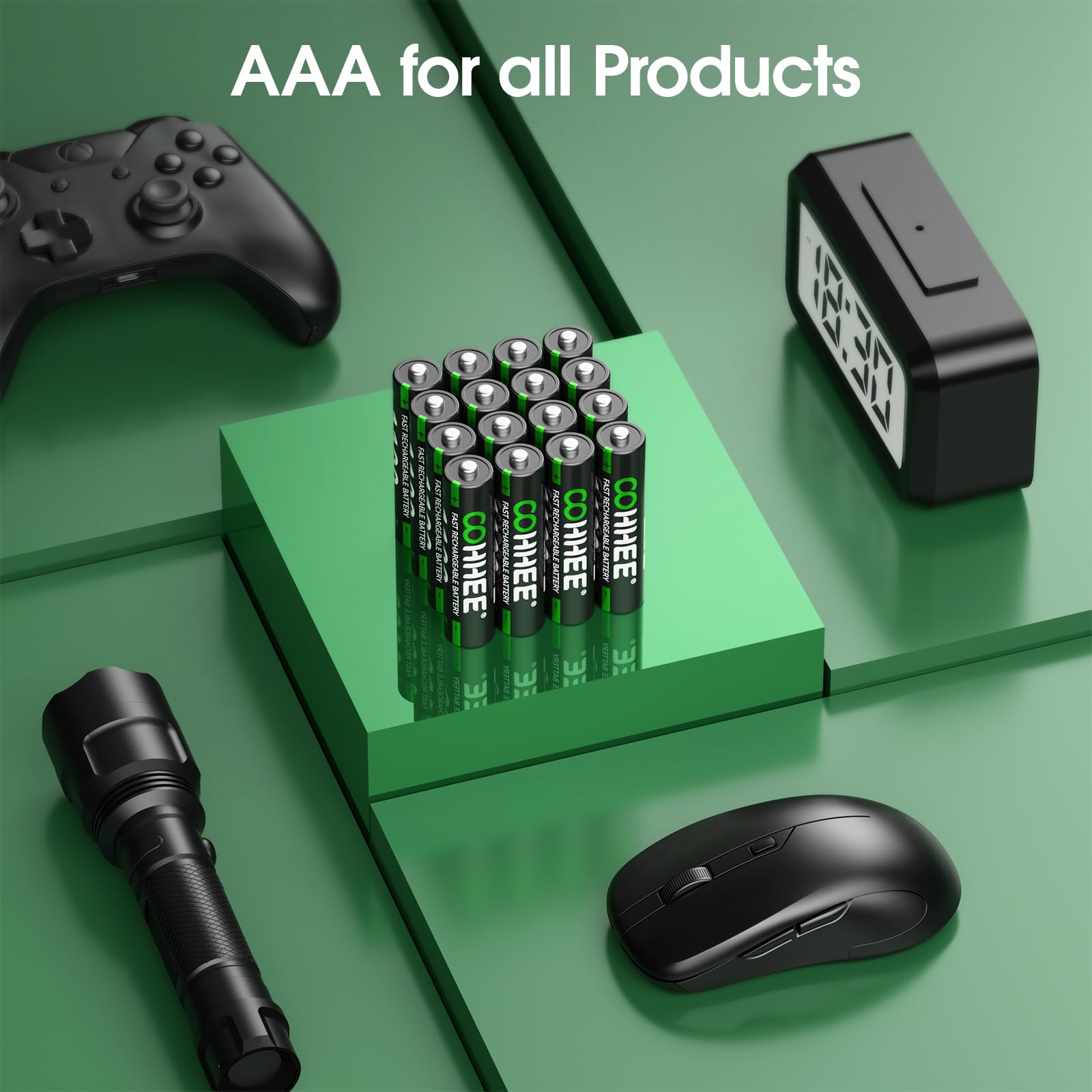 Rechargeable AAA Batteries 16 Piece, 1200 Tech AAA Batteries, NI-MH 1100mAh AAA Battery, Low Self-Discharge 1.2V AAA Battery, with 4 x Battery Protection Boxes