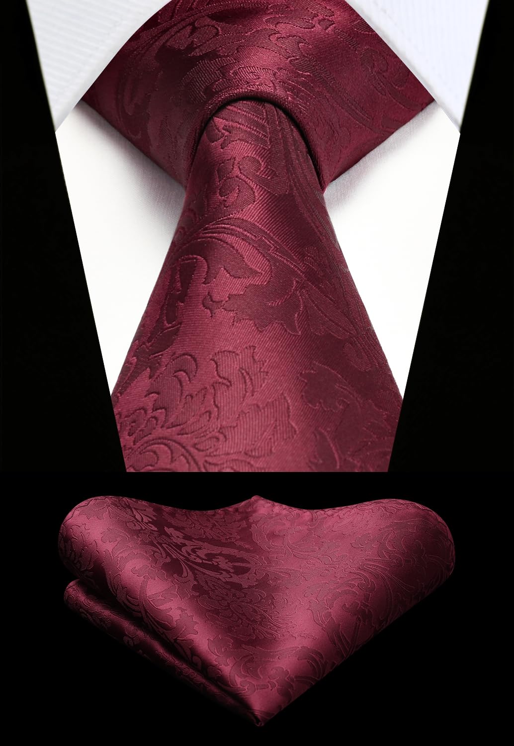 HISDERN Mens Ties Paisley Tie for Men Floral Tie and Pocket Square Set Ties Burgundy