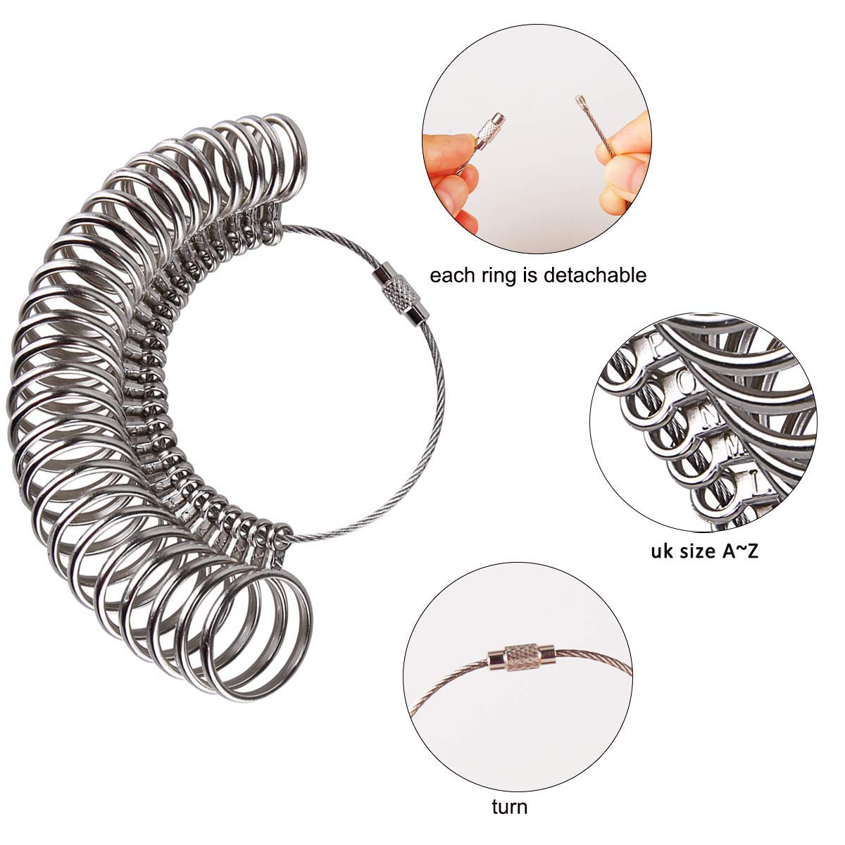 Meowoo Ring Sizer UK Measurement Scales Kit Tools for Measuring Rings Diameters (Metal Ring Gauge)